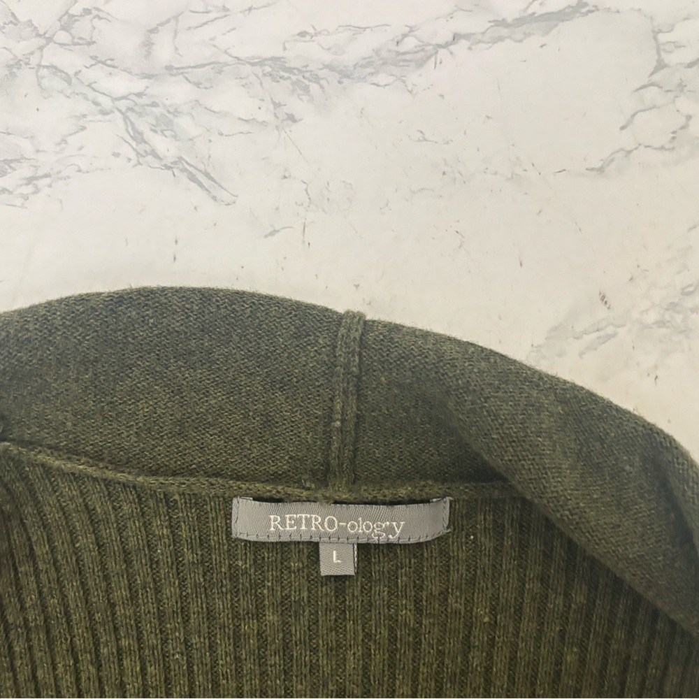 Retro-ology Knit Open Cardigan Women’s L Green Cotton Blend Long Sleeve - Picture 5 of 6